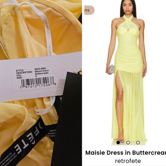 Nwt Retrofete maisie goddess  buttercream sheer layer slit maxi gown S - Picture 4 of 11